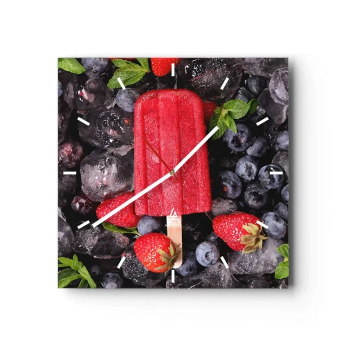 Orologio da parete - Orologio in Vetro - Ghiacciolo rosso circondato da frutta e ghiaccio - 30x30cm - Il sapore della calda estate - Decorazione murale moderna per soggiorno e camera da letto ARTTOR