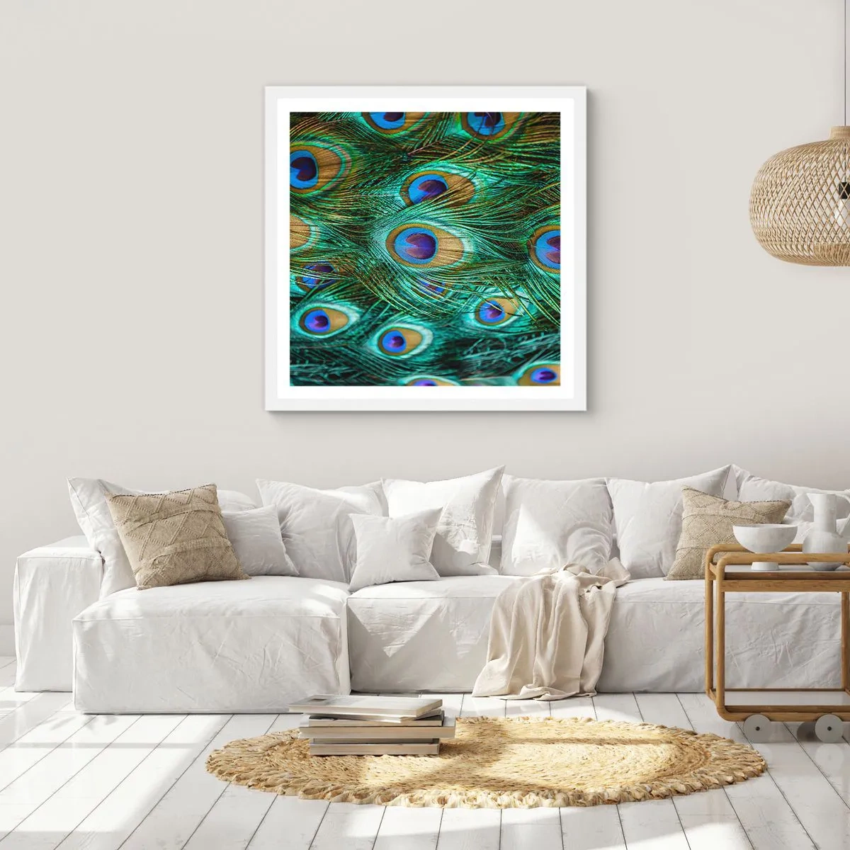 Poster in cornice bianca - Lo sguardo del pavone - 60x60 cm