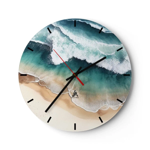 Orologio da parete - Orologio in Vetro - Onde del mare che si infrangono su una spiaggia sabbiosa viste dall'alto - 30x30cm - L'eterno incontro - Decorazione murale moderna per soggiorno, cucina e camera da letto ARTTOR
