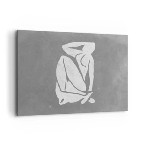 Quadro su tela - Stampe su Tela - Un disegno di silhouette minimalista su uno sfondo grigio - 100x70cm - Pensierosa - Decorazione murale moderna per soggiorno e camera da letto ARTTOR