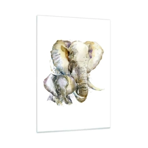Quadro su vetro - Elefanti artistici in stile acquerello su sfondo bianco - 50x70cm - Con mamma: il posto migliore - Decorazione murale moderna per soggiorno e camera da letto ARTTOR