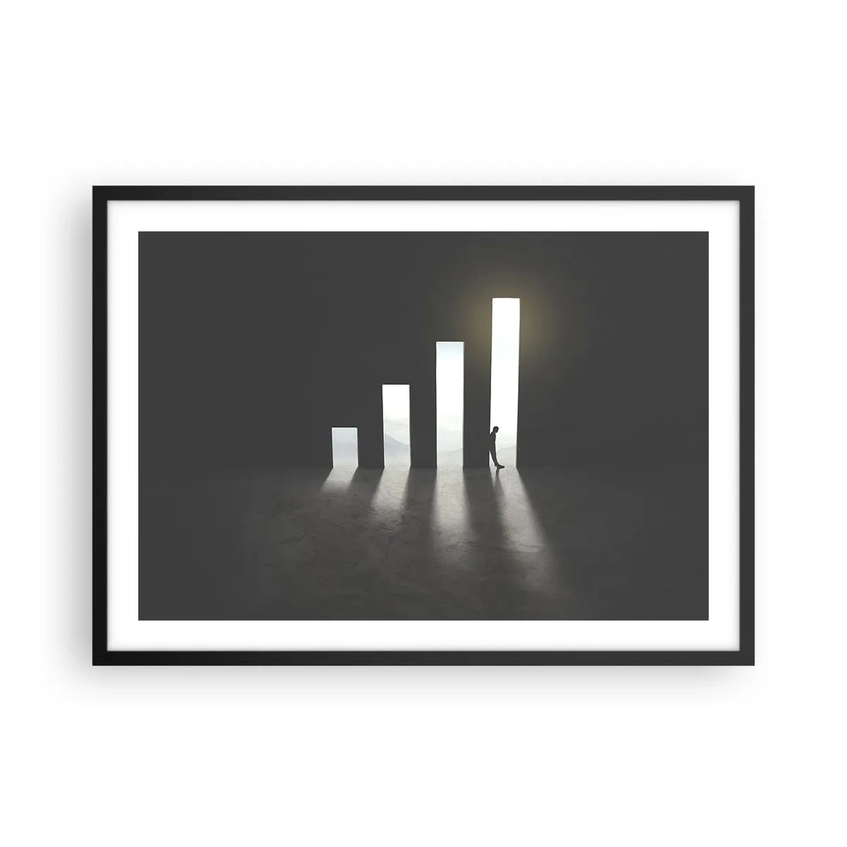 Poster in cornice nera - Crescita simbolica sotto forma di passaggi illuminati dalla luce - 70x50cm - Successo - impressione - Decorazione murale moderna per soggiorno e camera da letto ARTTOR