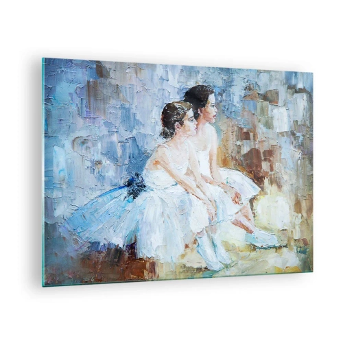 Quadro su vetro - Due ballerine in abiti bianchi su uno sfondo impressionista - 70x50cm - Il riposo dei giovani cigni - Decorazione murale moderna per soggiorno e camera da letto ARTTOR