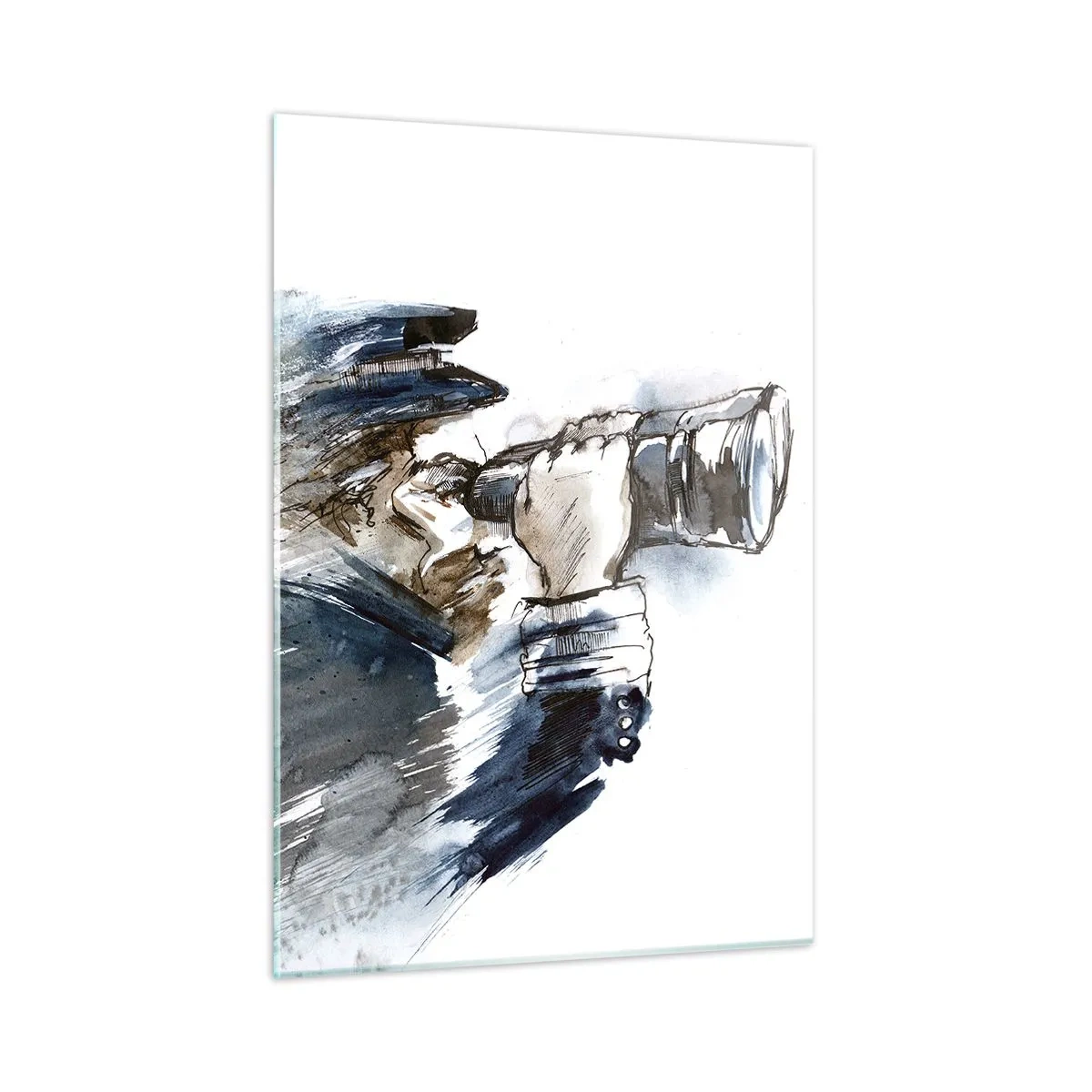 Quadro su vetro - Un uomo con un binocolo in una composizione dinamica ad acquerello - 50x70cm - Dieci gradi Beaufort! - Decorazione murale moderna per soggiorno e camera da letto ARTTOR