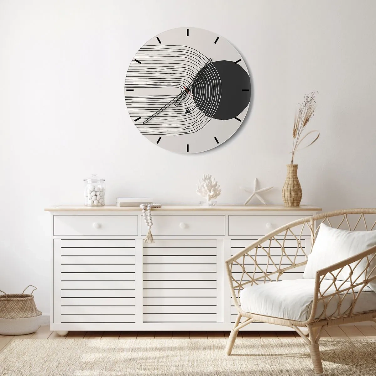 Orologio da parete - Orologio in Vetro - Linee astratte e un cerchio nero su uno sfondo chiaro in una composizione grafica - 30x30cm - Tremore e fiducia - Decorazione murale moderna per soggiorno, cucina e camera da letto ARTTOR