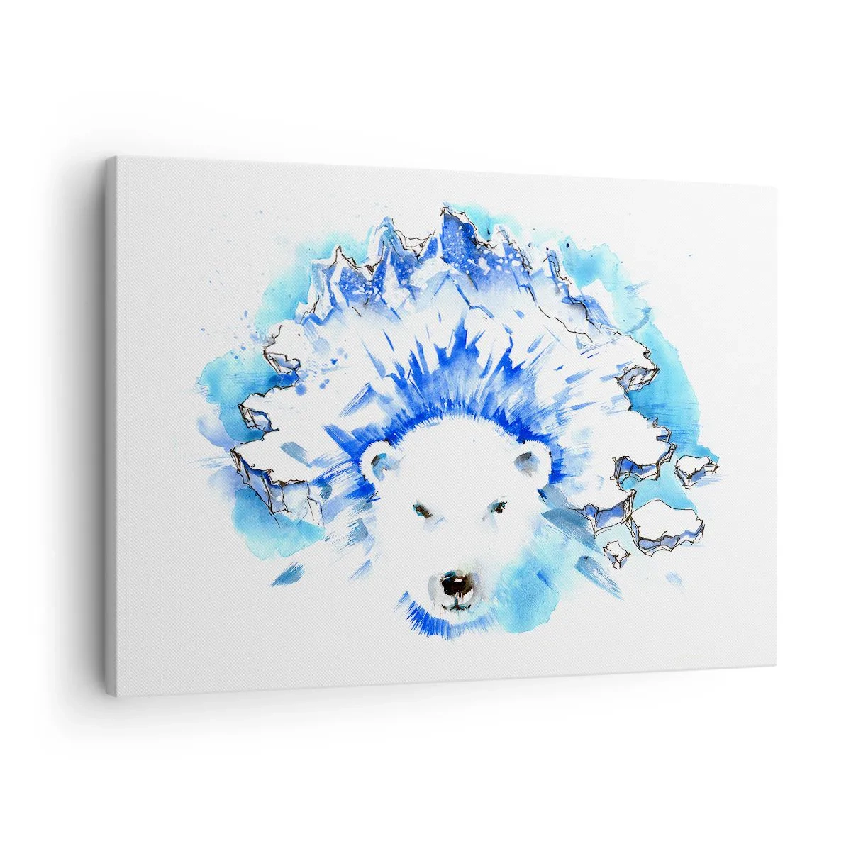 Quadro su tela - Stampe su Tela - Dipinto artistico ad acquerello di un orso polare con un motivo ghiacciato - 70x50cm - Il re dell'Artide con la corona di ghiaccio - Decorazione murale moderna per soggiorno e camera da letto ARTTOR