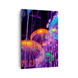 Quadro su tela - Stampe su Tela - Meduse luminose colorate in un ambiente buio - 70x100cm - Fontane di luce - Decorazione murale moderna per soggiorno e camera da letto ARTTOR
