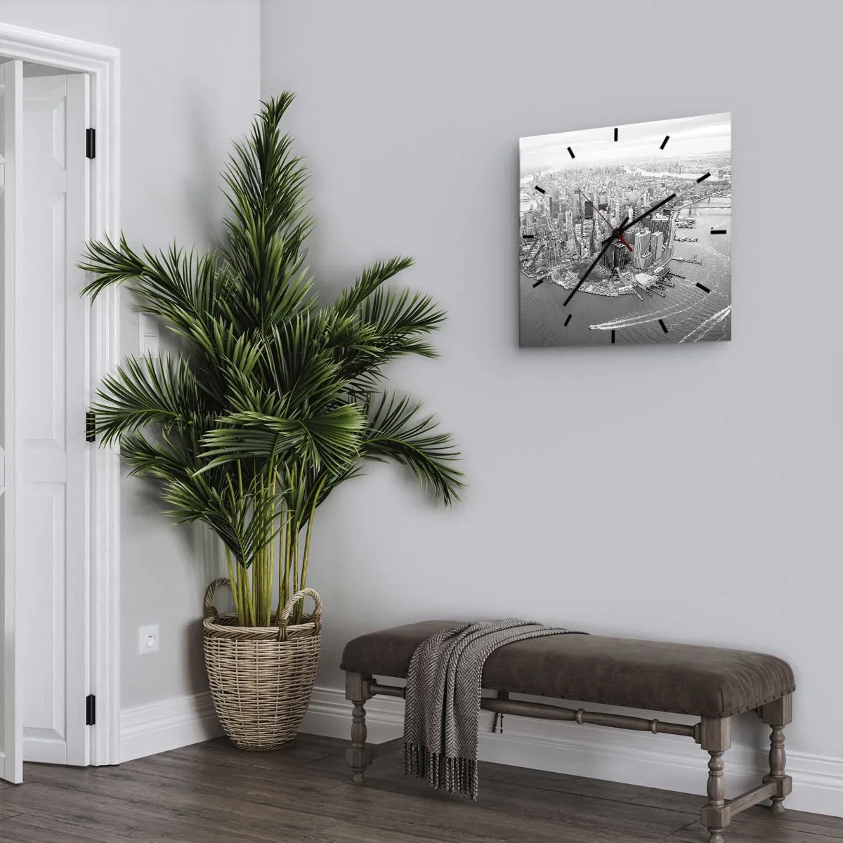 Orologio da parete - Orologio in Vetro - Vista aerea di Manhattan in bianco e nero - 30x30cm - Come non amarla? - Decorazione murale moderna per soggiorno e camera da letto ARTTOR
