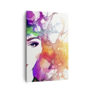 Quadro su tela - Stampe su Tela - Ritratto di una donna in colori acquerellati con macchie astratte - 80x120cm - Con la testa tra le nuvole - Decorazione murale moderna per soggiorno e camera da letto ARTTOR