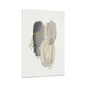 Quadro su vetro - Linee dorate astratte su sfondo grigio - 80x120cm - Durata e movimento - Decorazione murale moderna per soggiorno e camera da letto ARTTOR