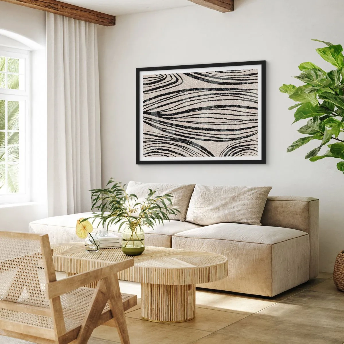 Poster in cornice nera - Una palude di linee - 91x61 cm