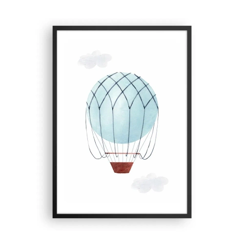 Poster in cornice nera - Una mongolfiera acquerellata che fluttua tra le nuvole - 50x70cm - In mezzo alle nuvole - Decorazione murale moderna per soggiorno e camera da letto ARTTOR
