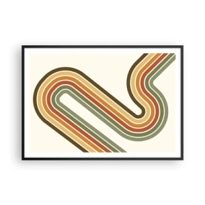 Poster in cornice nera - Motivo geometrico nei toni del verde, arancione e beige su sfondo chiaro - 100x70cm - Zig zag fino alla meta - Decorazione murale moderna per soggiorno e camera da letto ARTTOR