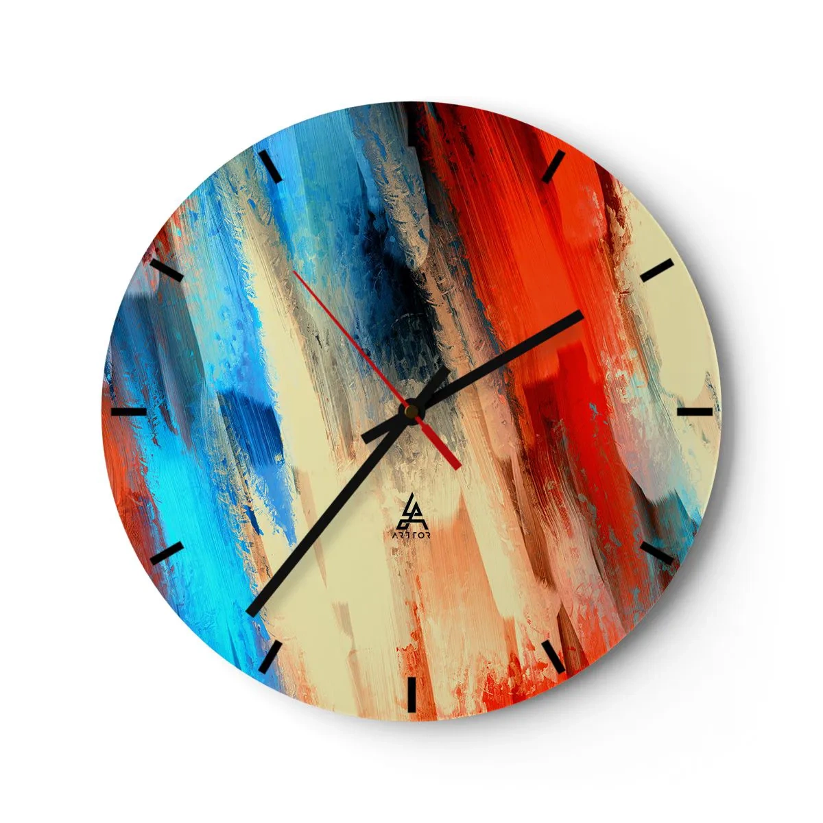 Orologio da parete - Orologio in Vetro - Pennellate astratte in toni caldi e freddi - 30x30cm - Cascata di colori - Decorazione murale moderna per soggiorno, cucina e camera da letto ARTTOR
