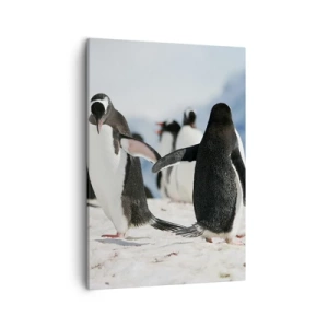 Quadro su tela - Stampe su Tela - Un gruppo di pinguini nella neve in un paesaggio antartico - 50x70cm - Danza sulla neve - Decorazione murale moderna per soggiorno e camera da letto ARTTOR