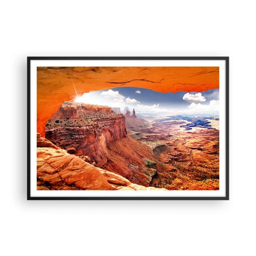 Poster in cornice nera - Canyon visto attraverso una finestra rocciosa con toni caldi della roccia - 100x70cm - Scolpiti dalla natura - Decorazione murale moderna per soggiorno e camera da letto ARTTOR