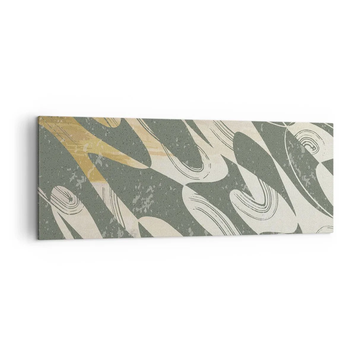 Quadro su tela - Stampe su Tela - Forme dinamiche nei toni del verde e dell'oro - 140x50cm - Astrazione ritmica - Decorazione murale moderna per soggiorno e camera da letto ARTTOR