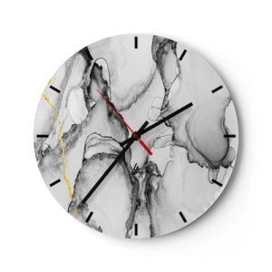 Orologio da parete - Orologio in Vetro - Una composizione astratta nei toni del grigio con un tocco di oro. - 30x30cm - Composizione con motivo d'oro - Decorazione murale moderna per soggiorno, cucina e camera da letto ARTTOR