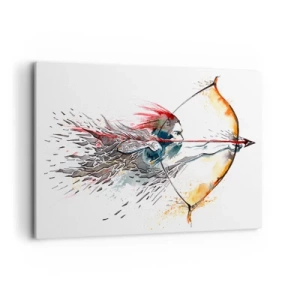 Quadro su tela - Stampe su Tela - Dipinto ad acquerello dinamico di un guerriero con arco e frecce - 120x80cm - Mitico guerriero con arco infuocato - Decorazione murale moderna per soggiorno e camera da letto ARTTOR