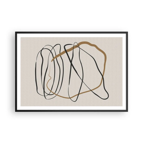 Poster in cornice nera - Linee artistiche in nero e oro su uno sfondo chiaro - 100x70cm - Composizione: danza intricata - Decorazione murale moderna per soggiorno e camera da letto ARTTOR