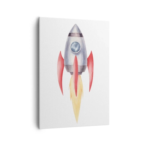 Quadro su tela - Stampe su Tela - Razzo in stile acquerello su sfondo bianco - 50x70cm - Più in alto, più veloce, più lontano - Decorazione murale moderna per soggiorno e camera da letto ARTTOR