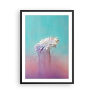 Poster in cornice nera - Gerbera bianca con striature colorate su sfondo pastello - 50x70cm - L'aldilà dei fiori - Decorazione murale moderna per soggiorno e camera da letto ARTTOR