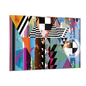 Quadro su vetro - Astrazione geometrica con una varietà di forme e colori - 120x80cm - Geometrico e organico - Decorazione murale moderna per soggiorno e camera da letto ARTTOR