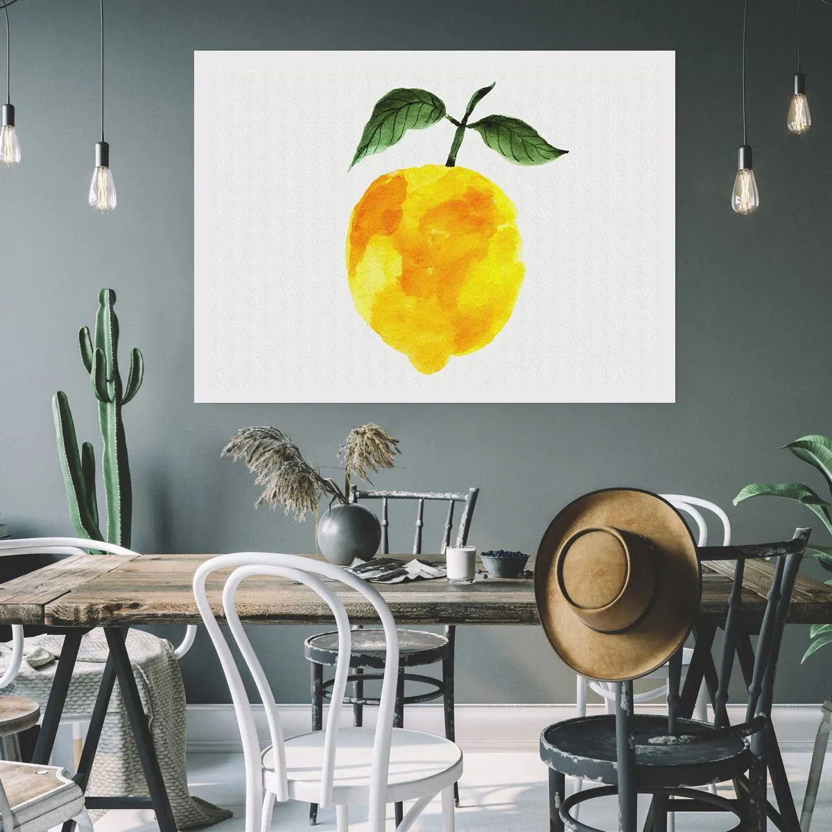 Poster - Limone acquerello con foglie verdi su sfondo chiaro - 100x70cm - Scoprire il sapore del sole - Decorazione murale moderna per soggiorno e camera da letto ARTTOR