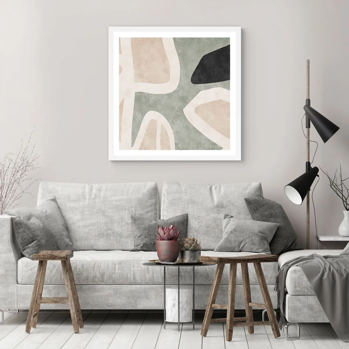 Poster in cornice bianca - Composizione con motivi in nero - 50x50 cm