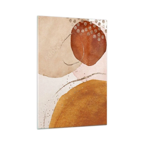 Quadro su vetro - Forme astratte in calde tonalità di marrone e oro - 70x100cm - Rotondità e movimento - Decorazione murale moderna per soggiorno e camera da letto ARTTOR