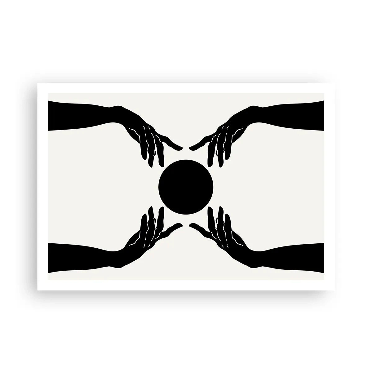 Poster - Mani nere in una composizione simmetrica con una palla - 100x70cm - Segno misterioso - Decorazione murale moderna per soggiorno e camera da letto ARTTOR