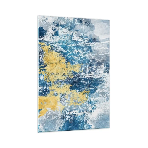 Quadro su vetro - Astrazione nei toni del blu e del giallo - 70x100cm - Astrazione piena di ottimismo - Decorazione murale moderna per soggiorno e camera da letto ARTTOR