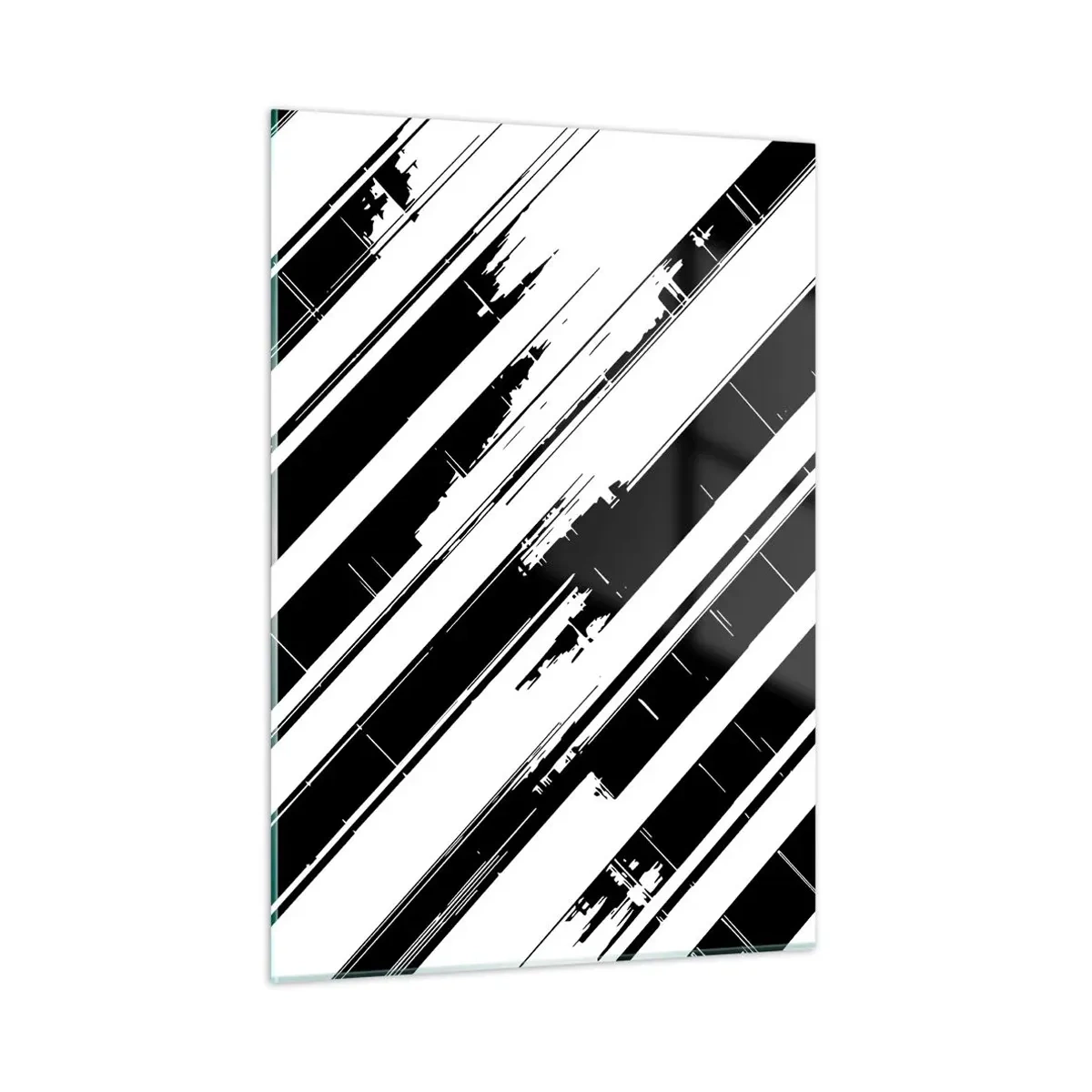 Quadro su vetro - Strisce dinamiche bianche e nere con effetto invecchiato - 50x70cm - Composizione intensa e dinamica - Decorazione murale moderna per soggiorno e camera da letto ARTTOR