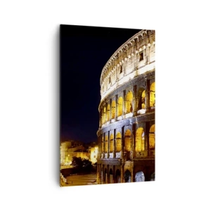 Quadro su tela - Stampe su Tela - Il Colosseo illuminato dalle luci di notte a Roma - 80x120cm - È tempo di iniziare i giochi - Decorazione murale moderna per soggiorno e camera da letto ARTTOR