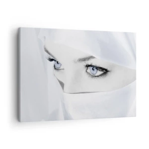 Quadro su tela - Stampe su Tela - Ritratto di una donna con gli occhi azzurri nascosti dietro un velo bianco - 70x50cm - Direttamente dalle mille e una notte - Decorazione murale moderna per soggiorno e camera da letto ARTTOR