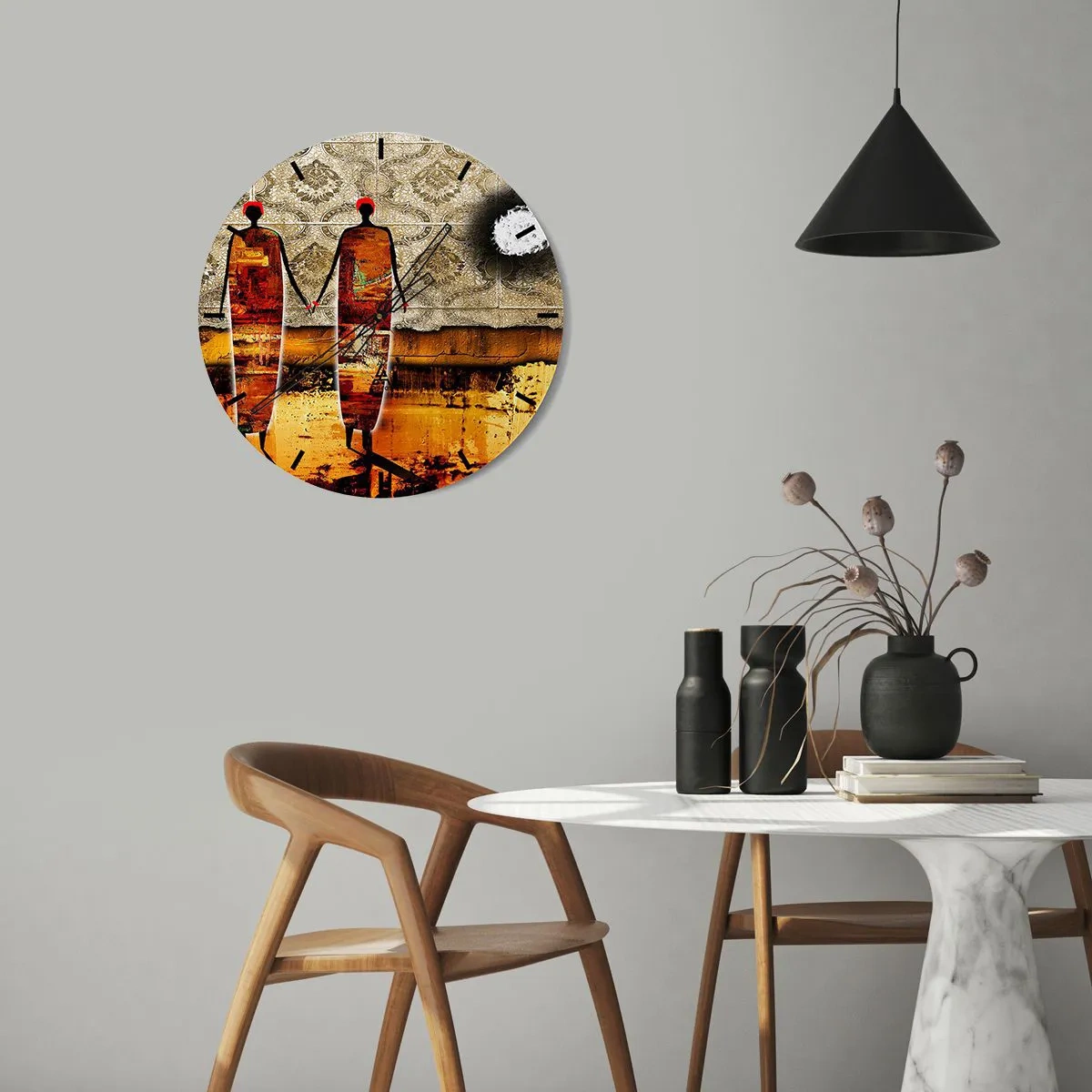 Orologio da parete - Orologio in Vetro - Composizione etnica nei colori dell'Africa - 40x40 cm