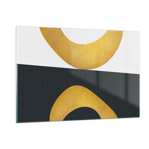 Quadro su vetro - Forme geometriche dorate su sfondo bianco e nero - 120x80cm - Iniziamo dall'oro - Decorazione murale moderna per soggiorno e camera da letto ARTTOR