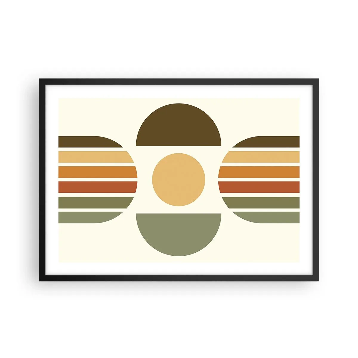 Poster in cornice nera - Composizione geometrica con semicerchi e strisce nei toni della terra - 70x50cm - Nei colori della terra - Decorazione murale moderna per soggiorno e camera da letto ARTTOR