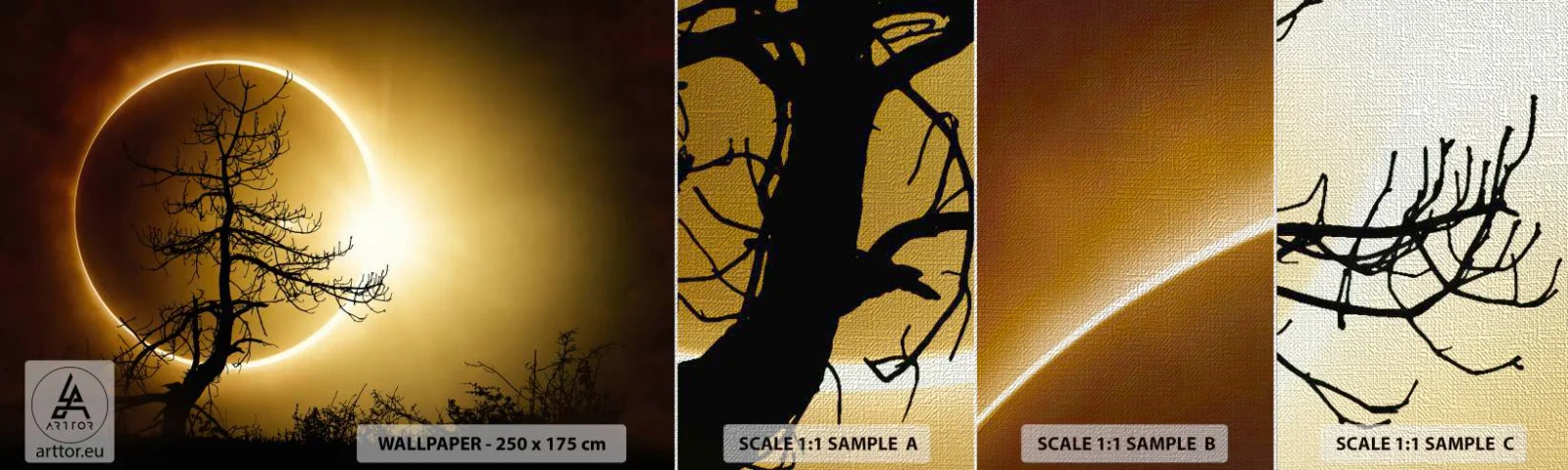 Campione di Fotomurale Premium Canvas - Eclissi totale - Eclisse, Albero, Paesaggio - 100x30 cm