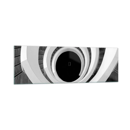 Quadro su vetro - Scala a chiocciola bianca e nera in stile moderno - 160x50cm - Verso l'essenza delle cose - Decorazione murale moderna per soggiorno e camera da letto ARTTOR
