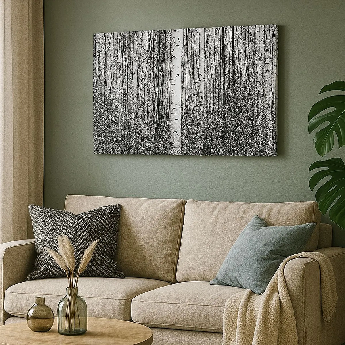 Quadro su tela - Stampe su Tela - Betulle bianche e nere nella foresta - 70x50cm - Colonnato di betulle - Decorazione murale moderna per soggiorno e camera da letto ARTTOR