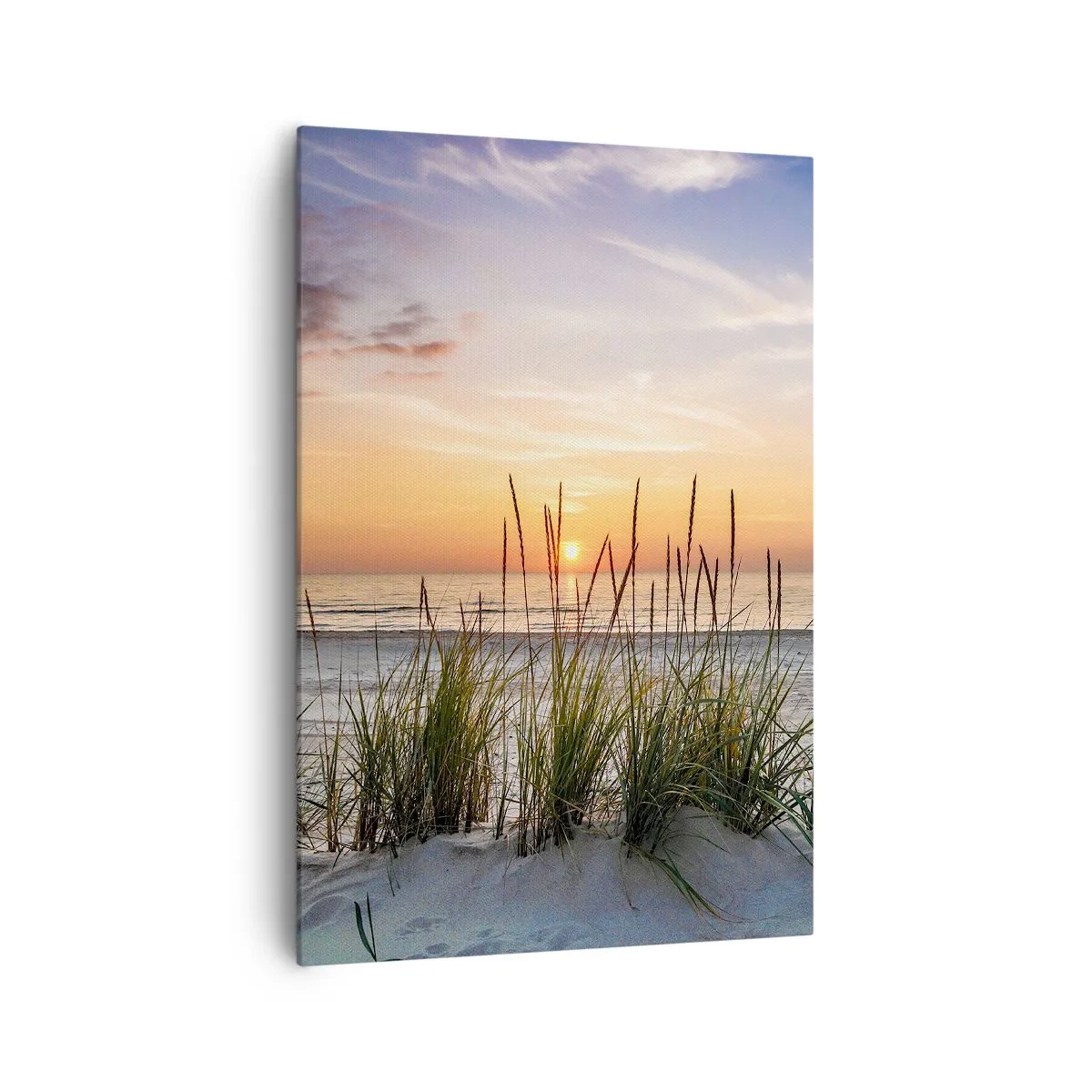 Quadro su tela - Stampe su Tela - Una spiaggia sabbiosa al tramonto con l'erba sullo sfondo - 70x100cm - Guarda, pensa, senti - Decorazione murale moderna per soggiorno e camera da letto ARTTOR