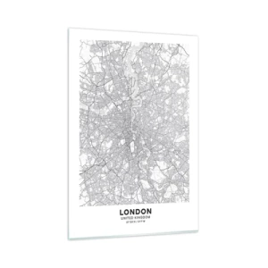 Quadro su vetro - Una mappa della città minimalista nei toni del grigio - 80x120cm - Mappa del labirinto di Londra - Decorazione murale moderna per soggiorno e camera da letto ARTTOR