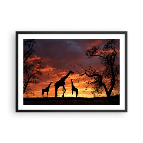 Poster in cornice nera - Sagome di giraffe sullo sfondo del tramonto africano - 70x50cm - Piccola cena tra amici - Decorazione murale moderna per soggiorno e camera da letto ARTTOR
