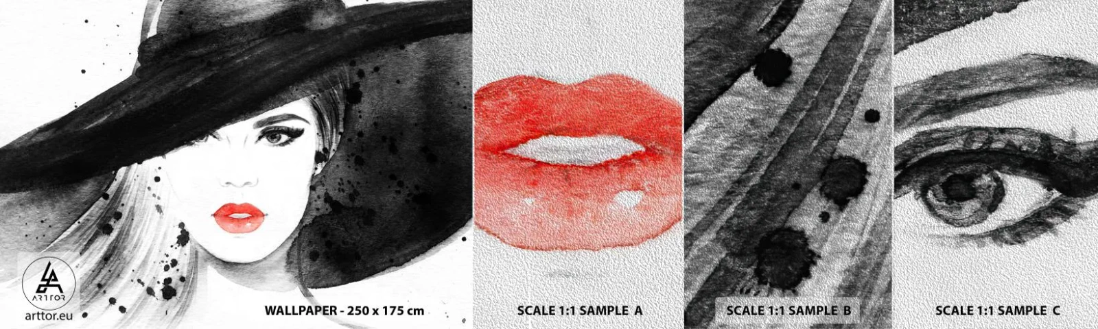 Campione di Fotomurale Premium Sand - Donna in nero - Donna, Volto di donna, Ritratto di una donna - 100x30 cm