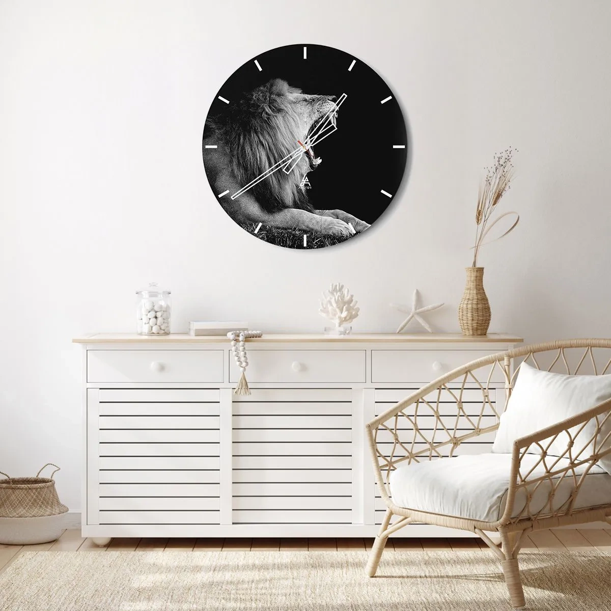 Orologio da parete - Orologio in Vetro - Foto in bianco e nero di un leone ruggente - 30x30cm - Senza alcun dubbio - Decorazione murale moderna per soggiorno, cucina e camera da letto ARTTOR