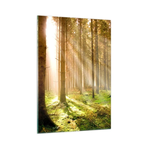 Quadro su vetro - Raggi di sole che penetrano attraverso gli alberi nella foresta - 50x70cm - Adesso appaiono gli elfi - Decorazione murale moderna per soggiorno e camera da letto ARTTOR