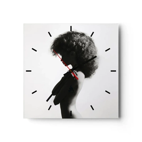 Orologio da parete - Orologio in Vetro - Una sottile silhouette di una donna in tonalità di bianco e nero su uno sfondo chiaro - 30x30cm - Come un fiore su un gambo snello - Decorazione murale moderna per soggiorno e camera da letto ARTTOR