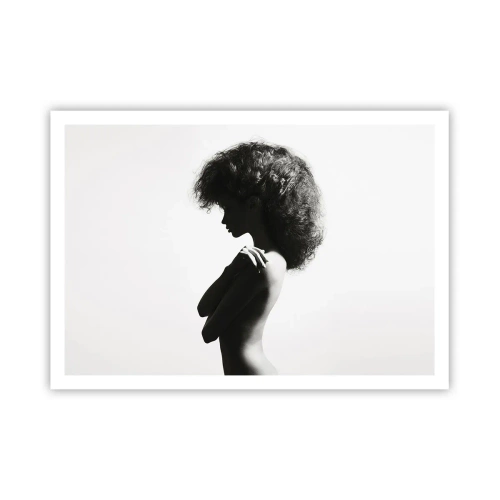 Poster - Una sottile silhouette di una donna in tonalità di bianco e nero su uno sfondo chiaro - 100x70cm - Come un fiore su un gambo snello - Decorazione murale moderna per soggiorno e camera da letto ARTTOR