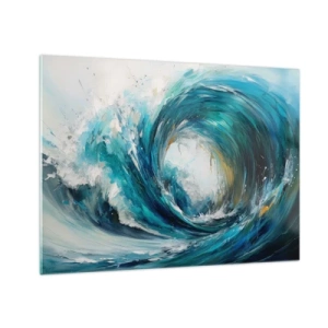 Quadro su vetro - Visualizzazione di una potente onda marina sotto forma di vortice di colore blu intenso - 70x50cm - Portale marino - Decorazione murale moderna per soggiorno e camera da letto ARTTOR